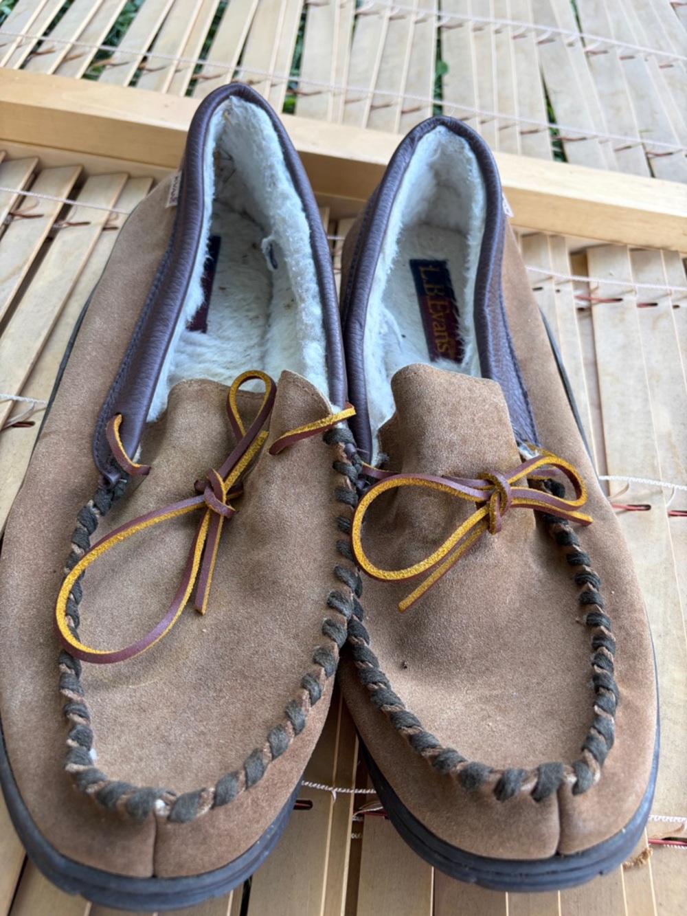 L.B. Evans Brown Suede Moccasin Slip-Ons with Yellow Contrast Laces